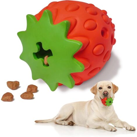 Puzzles pour chiens Incassable Forme de fraise robuste Caoutchouc naturel Soins dentaires Boules de friandises Boules pour chiens Jouets à mâcher incassables pour chiens (1/5)