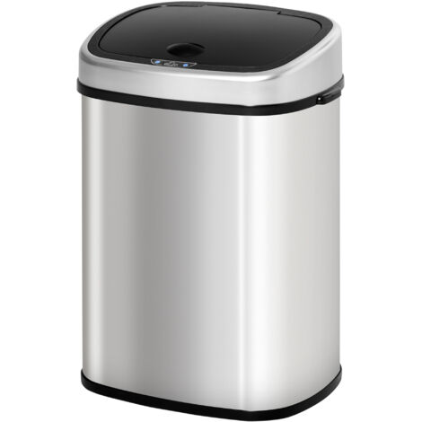 Poubelle automatique de 48 litres avec capteur de présence humaine, en acier inoxydable étanche, adaptée aux cuisines, bureaux et chambres à coucher, couleur argent. (1/5)