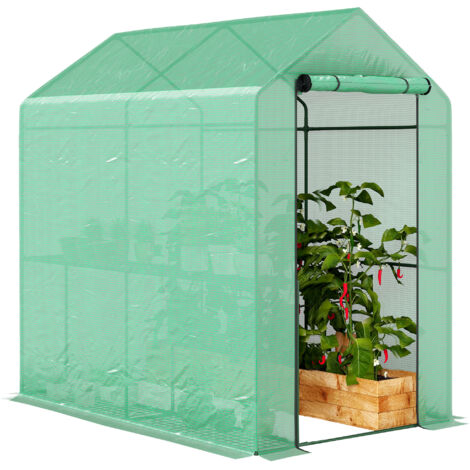 Serre de jardin PE étagère 2 niveaux, serre de balcon, bâche renforcée 140 g/m², châssis en acier, 186x120x190cm, vert (1/5)