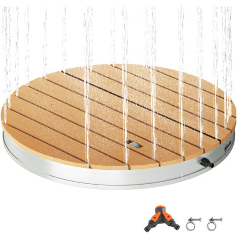 Ensemble de douche extérieure portable avec fontaine réglable, base en aluminium, résistant aux UV et au gel, aspect bois naturel (1/5)