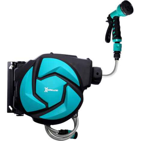 DURHAND Enrouleur tuyau arrosage avec tuyau d'arrosage 10 m Enrouleur de tuyau d'eau avec enroulement automatique Boîte murale pour tuyau pivotante à 180° avec multi-buse Protection antigel -5–45 °C V (1/5)