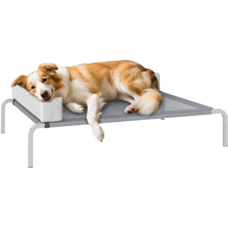 Lit pour chien extérieur, lit surélevé pour chiens de taille moyenne, avec coussin en L 110x75x30cm, gris clair (1/5)