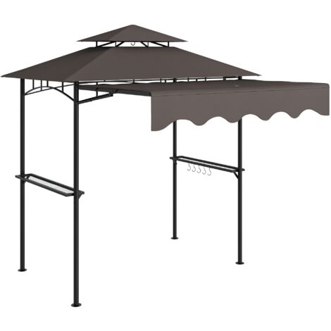 Pergola barbecue 242x149x248 cm déperlant ignifuge Pergola de jardin avec toit double couche café (1/5)