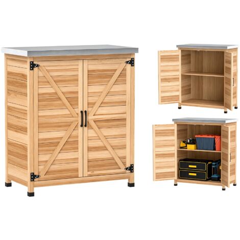 Armoire de Jardin avec Étagère Intérieure et Établi, en Bois et Acier Galvanisé, 79x43x92 cm, couleur Bois (1/5)