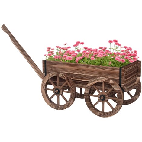 Brouette-jardinière surélevée en bois, résistant aux intempéries, 120 x 41 x 50 cm, marron (1/5)