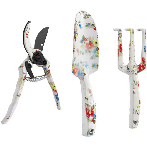 Ensemble d'outils de jardin 3 pièces Outil de jardin en métal avec transplantoir râteau à main sécateur (1/5)