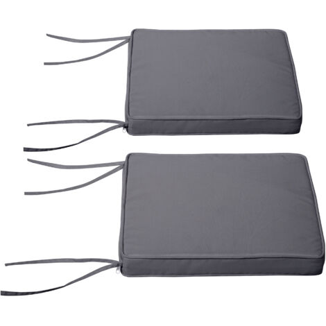 Lot de 2 Coussins de chaise de jardin Coussin chaise extérieur Coussins d'assise déhoussables Rembourrage 5 cm Tissu Polyester dim. 45L x 45l cm Gris foncé (1/5)
