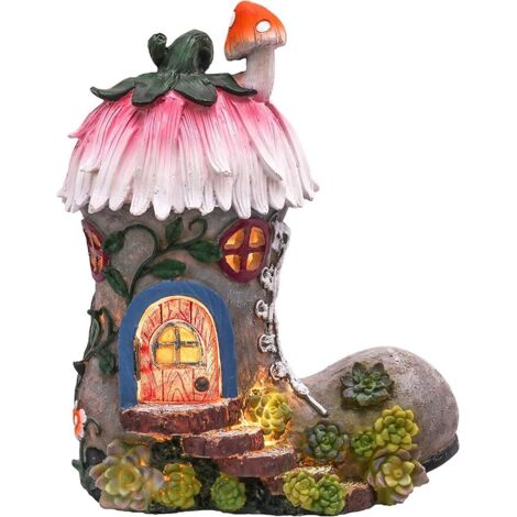 Bottes Fée Maison pour Jardin 22cm Fée Jardin Solaire Jardin Lumières Résine Jardin Figure Elfe Maison Jardin Décoration pour Extérieur Balcon Cour