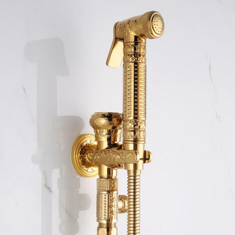 Nouveau Multifonctionnel Antique Laiton De Poche Toilettes Pulvérisation Bidet Salle De Bains Pulvérisateur Mur Monté Pommeau De Douche Ensemble 1 pcs (Or) (1/3)