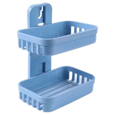 Boîte à savon murale double couche sans poinçon tiroir égouttoir cuisine éponge boîte de rangement salle de bain étagère de rangement étagère 1pc (bleu) (1/5)
