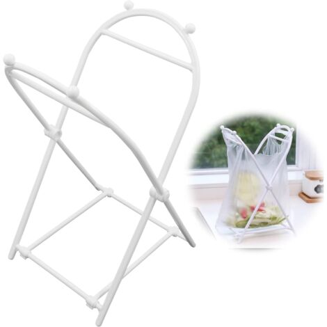 Support de sac poubelle support de sac poubelle avec support de poubelle pliable pratique avec plan de travail cuisine pratique Étagère simple rangement au sol 2pcs (blanc) (1/5)