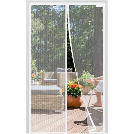 Moustiquaire de porte améliorée 90 x 200 cm anti-insectes, pose adhésive blanche, aucun perçage nécessaire. (1/5)