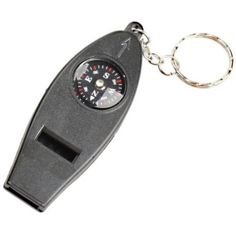 4 en 1 Mini thermomètre poche sifflet polyvalent, pratique porte - clés noir Outdoor Emergency Survival Tool (1/5)