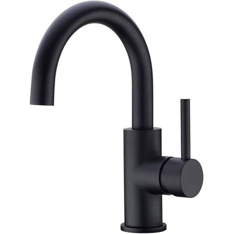 Robinet de cuisine, robinet de cuisine rotatif à 360° pour petite cuisine, mitigeur pour cuisine ou salle de bain, robinet de cuisine avec bec haut, noir mat (1/5)