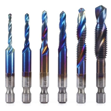 Tige hexagonale plaquée titane HSS, filetage de vis, forets à taraud métrique, composé de machines M3 M4 M5 M6 M8 M10, outils à main(bleu,6 pcs) (1/4)