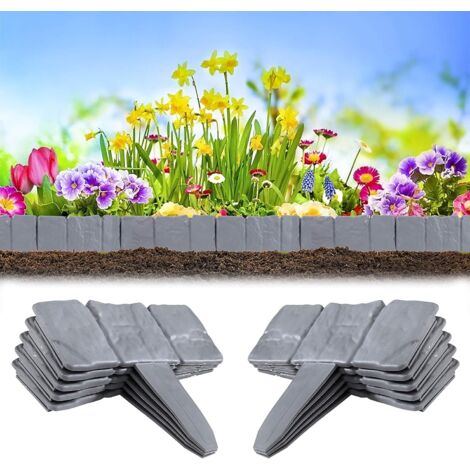 Bordures pour Jardin Plastique Bordure de Pelouse Jardin Imitation Pierre Clôture de Bordure pour Garden Plant Flower Bed Border 10 Pièces Gris (1/5)