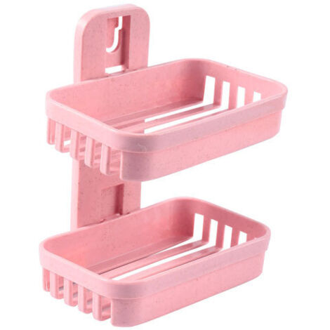 Boîte à savon murale double couche, égouttoir à poinçon gratuit, boîte de rangement pour éponge de cuisine, étagère de rangement pour salle de bain, 1 pièce (rose) (1/5)