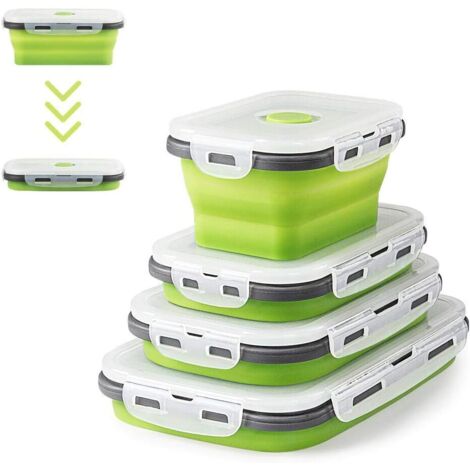 4 PCS Boîte à Lunch Pliante en Silicone Rétractable Récipients Alimentaires en Silicone Rétractable Déjeuner Bento Box Stockage de Nourriture Silicone boîte Stockage (Vert 350/500/800/1200ML) (1/5)