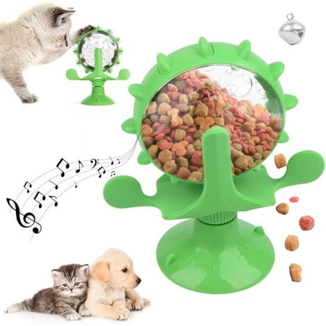 Jouet interactif pour chat rotatif, jouet pour chat moulin à vent, jouet pour chat d'intérieur, jouet interactif pour chat ventouse (roue d'argent - Vert) (1/5)