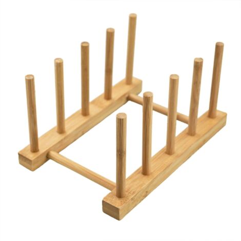 Porte - assiette de cuisine en bois de bambou pour planche à découper, égouttoir de vaisselle, organisateur de vaisselle, tasse, couvercle de pot (4 cases) (1/5)