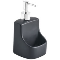 Distributeur de liquide vaisselle , distributeur de savon, céramique haut de gamme avec surface douce au toucher, avec compartiment pour éponge, contenance 390 ml, 9.5 x 18 x 9.5 cm, noir
