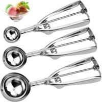 3Pcs Cuillère à Glace Boule Cuillere a Glace INOX Ice Cream Scoop Boules Cuillère à Crème Glacée Pelle à Glace avec Déclencheur pour Crème Glacée Biscuits Pâte à Gâteau Melon