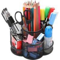 Porte-crayons bureau rotatif, Porte-stylo en métal pour le bureau , rotation à 360 ° et 7 compartiments, organiseur de rangement pour fournitures de bureau, Noir