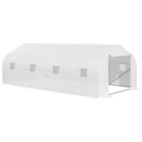 Serre Tunnel de Jardin 18 m² dim. 5,95L x 3l x 2H m Porte + 8 fenêtres enroulables Acier galvanisé bâche PE Haute densité Blanc