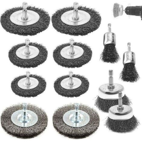 12 Brosse Mtalliques Pour Perceuse,6mm Fil D'acier Inoxydable Brosse Metallique, Avec Tige Hexagonale Brosse En Fer (1/4)