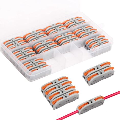 30 Pcs Connecteurs Electriques Rapide Avec Levier,Bornes De Connexion Automatique,Domino Electrique,1-Fil 2-Entrées Et Peut Être Librement Combiné (1/5)