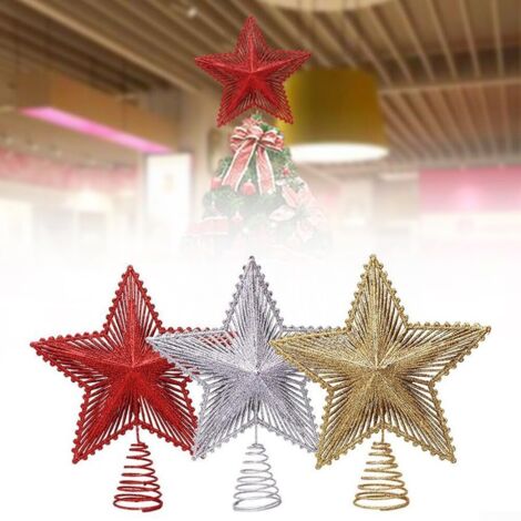 Étoile De Sapin De Noël, 3 Pièces Étoile De Sapin De Noël En Pvc Scintillant De 20 Cm Pour Le Haut De L’arbre De Noël Pour Les Fournitures De Décoration De Maison De Fête De Noël (Rouge,Doré,Argenté) (1/5)