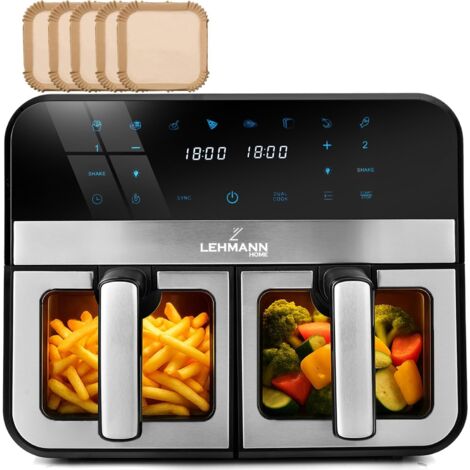 Air Fryer 9l, Dual Friteuse Sans Huile Avec 2 Tiroirs, 2400w, 12 Programmes, Température Ajustable De 80-200 ºc, Contrôle Wifi, Écran Tactile, Pour Les Grandes Familles Avec Enfants (1/5)