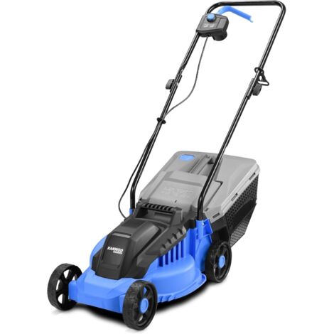 Tondeuse À Gazon Électrique 1200 W, Largeur De Coupe 34 Cm, Bac De Ramassage 30 Litres, Hauteur De Coupe Réglable Sur 3 Niveaux De 30 À 70 Cm, 3400 Tr/Min