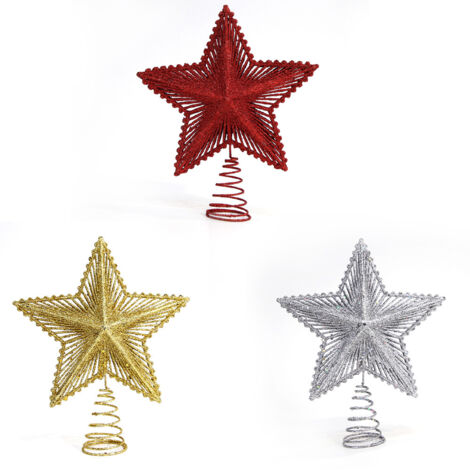 3 Pièces Étoile De Sapin De Noël, Étoile De Sapin De Noël En Pvc Scintillant De 20 Cm Pour Le Haut De L’arbre De Noël Pour Les Fournitures De Décoration De Maison De Fête De Noël (Rouge,Doré,Argenté) (1/5)