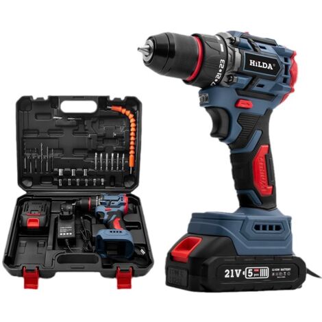 Perceuse Visseuse Sans Fil, 21v Visseuse Devisseuse Sans Fil Avec 2 Batteries, 40 Nm Perceuse Percussion, 23+1 Réglages De Couple, 10mm Métal Mandrin Verrouillage, 2 Vitesses, 25 Accessoires, Led (Ble (1/4)