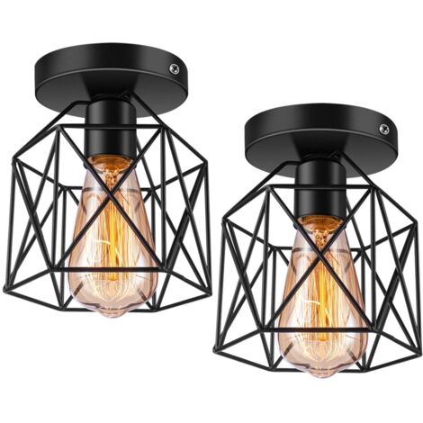 Plafonnier E27 Semi-Encastré De Style Industriel Rétro Noir Pour Porche, Couloir, Cuisine, Style Ferme, Lot De 2, Luminaires Pour Camping-Car, Ampoule Non Incluse (1/5)