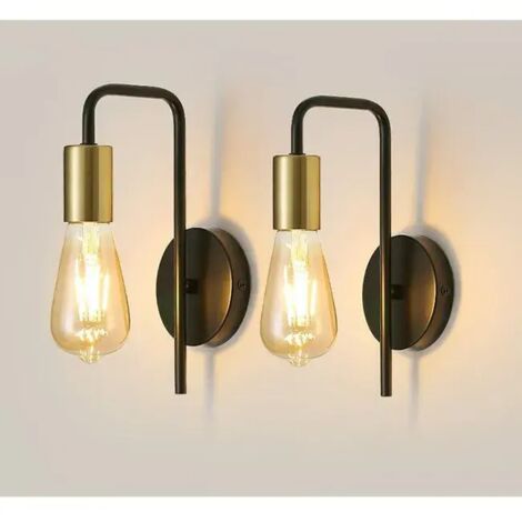 Applique Murale Intérieur Vintage Industriel En Lot De 2, Dorée En Fer E27 Ip20 Pour Chambre Couloir Bar (Ampoule Non Incluse) (1/4)