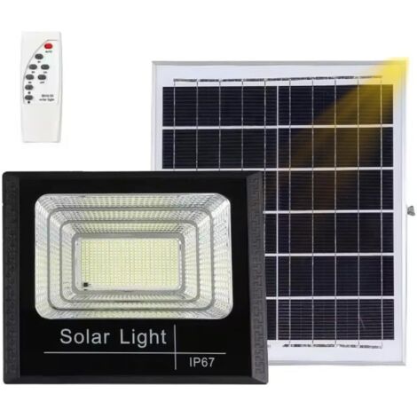 Projecteur Led Extérieur 500 W Avec Panneau Solaire, Lumière Solaire 571 Puissantes Led,, Télécommande Et Support Inclus, Lumière Froide. [Classe Énergétique A+++]