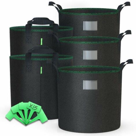 Lot De 5 Sacs De Plantation Non Tisse 65l Avec Poignee Noir (1/2)