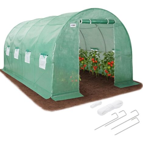 Serre De Jardin Tunnel Avec Fondation En Acier 4x2,5x2 M, 10 M² Avec Porte Et 9 Fenêtres, Serre Tomate Résistante À L'hiver, Tunnel En Film Uv4 140 G/M²