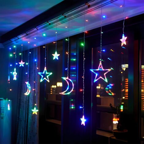 Rideaux Lumineux De Noël Intérieur, 12 Rideaux Lumineux Étoilés, 2,5 M X 1 M Guirlande Lumineuse Décorative De Noël Avec Minuterie, 8 Fonctions, Port Usb Et Boîtier À Piles (Multicolore) [Classe Énerg (1/5)