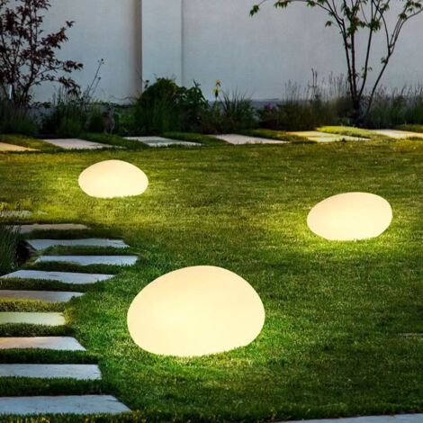 Lampe LED solaire d'extérieur en forme de galet, réglable en trois couleurs