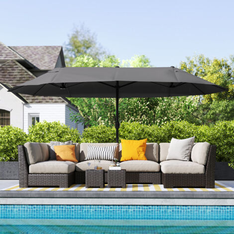 Parasol droit rectangulaire 3x2m – Tissu polyester haute densité 180g/m² – Mât en acier démontable – Système à manivelle