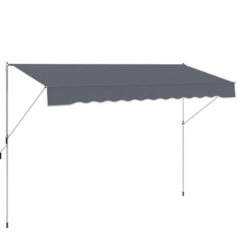 Store banne 4 x 1,2 m avec bras enroulable, protection solaire extérieure avec manivelle, en aluminium et toile polyester 180 g/m², pour jardin, balcon et terrasse, gris foncé (1/5)