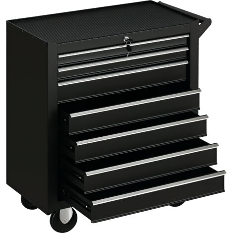Coffre à outils mobile verrouillable, coffre à outils à 7 tiroirs, organisateur de rangement avec poignée pour atelier, mécanique, garage, noir