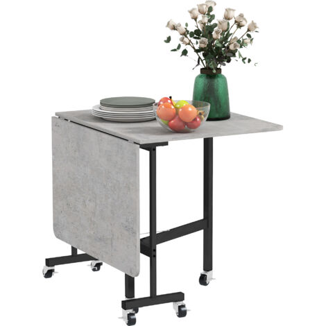 Table pliante à abattants pour 4 à 6 personnes avec 6 roulettes, en bois et acier, 120 x 80 x 73 cm, grise