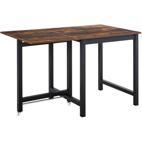 Table de salle à manger pliante, style industriel, pliable, en métal et bois, gain de place, marron