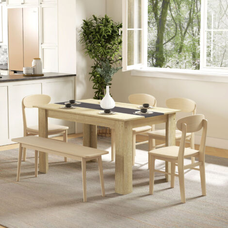 Table de salle à manger pour 6 personnes en bois aspect naturel et noir, dim. 140L x 90l x 75H cm (1/5)