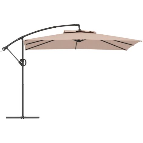Parasol déporté carré 3 x 3 m avec manivelle, base croisée, parasol inclinable et rotation à 360°, toile 180 g/m² kaki