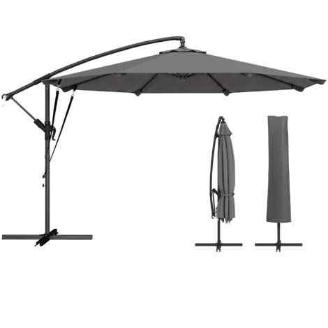 Parasol Déporté Parasol de Jardin Extérieur Double Cordes de Fixation et Housse de Protection Manivelle Gris Foncé